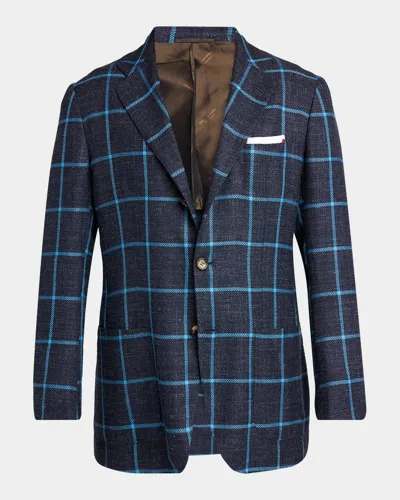 Kiton Men & Apos;s Windowpane Check Cashmere-blend Blazer In Blue