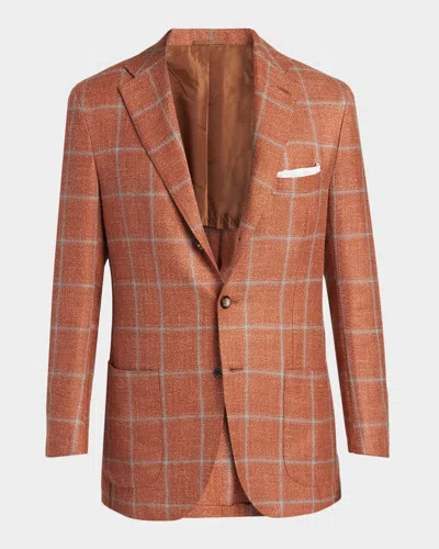 Kiton Men & Apos;s Windowpane Check Cashmere-blend Blazer In Brown