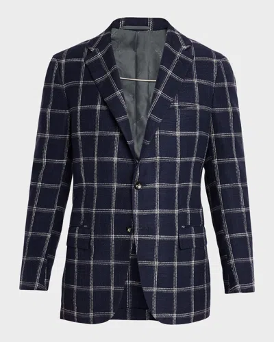 Kiton Men & Apos;s Windowpane Silk, Cotton And Cashmere Sport Coat In Blue