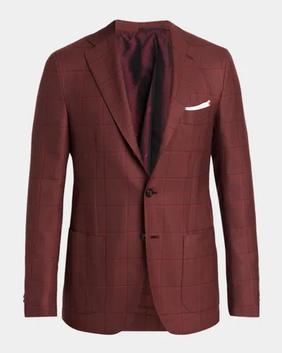 Kiton Men & Apos;s Windowpane Single-breasted Sport Coat In Burgundy