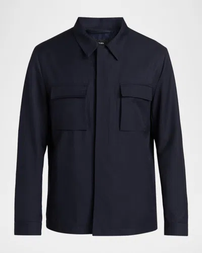 Kiton Men & Apos;s Wool And Silk Flap-pocket Shirt Jacket In Blue