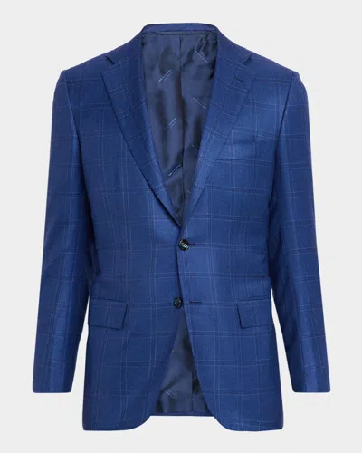 Kiton Men & Apos;s Wool And Silk Tonal Plaid Sport Coat In Blue