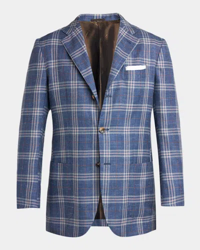 Kiton Men & Apos;s Wool, Silk And Linen Glen Plaid Single-breasted Sport Coat In Blue