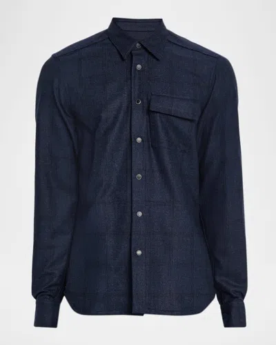 Kiton Men & Apos;s Wool Windowpane Snap-front Overshirt In Blue