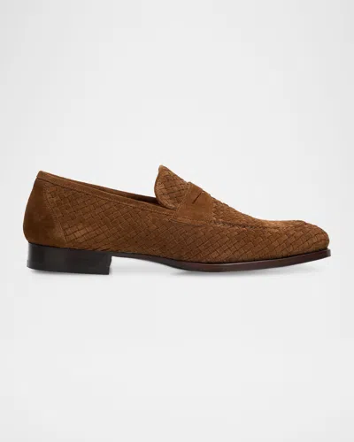 Kiton Men & Apos;s Woven Calfskin Penny Loafers In Brown