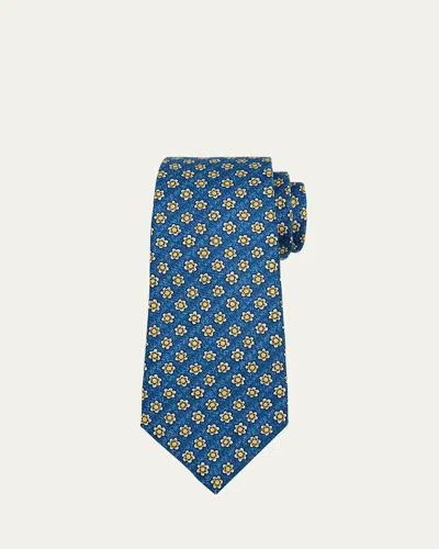 Kiton Men's Animated Floral Silk Tie In Blu