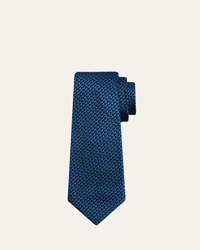Kiton Men's Bicolor Geometric Silk 7-fold Tie In Blue