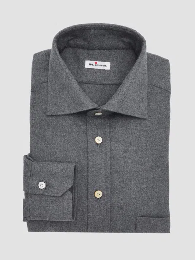 Kiton Men's Brushed Cotton Flannel Button-down Shirt In Gray
