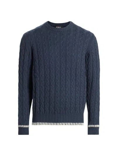 Kiton Men's Cable-knit Cashmere Crewneck Sweater In Blue