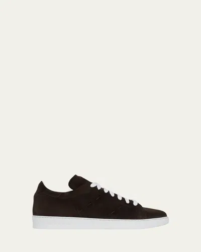 Kiton Men's Calf Suede Low-top Sneakers In Brown