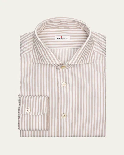 Kiton Men's Candy Stripe Cotton And Linen Dress Shirt In Neutral