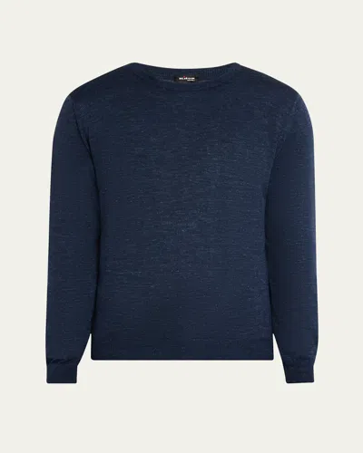 Kiton Men's Cashmere And Linen Crewneck Sweater In Navy