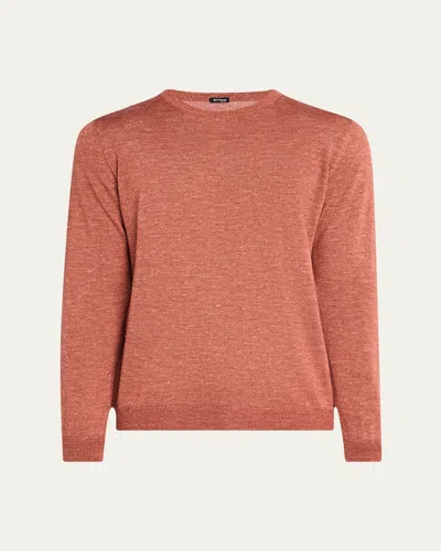 Kiton Men's Cashmere And Linen Crewneck Sweater In Rust