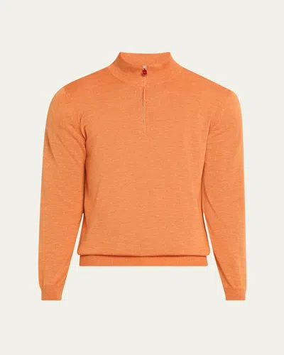 Kiton Men's Cashmere And Linen Half-zip Sweater In Orng