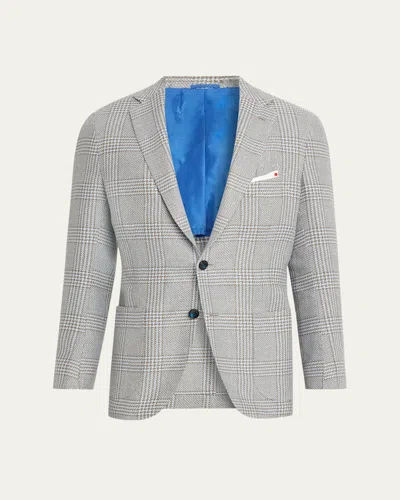 Kiton Men's Cashmere And Linen Houndstooth Check Sport Coat In Gray