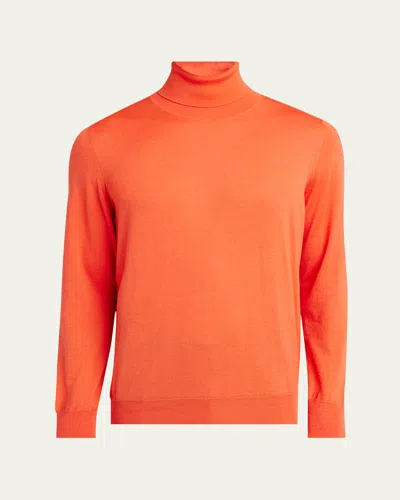 Kiton Men's Cashmere And Silk Turtleneck Sweater In Orange