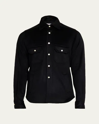 Kiton Men's Cashmere And Wool Flap-pocket Overshirt In Black