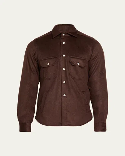 Kiton Men's Cashmere And Wool Flap-pocket Overshirt In Brown