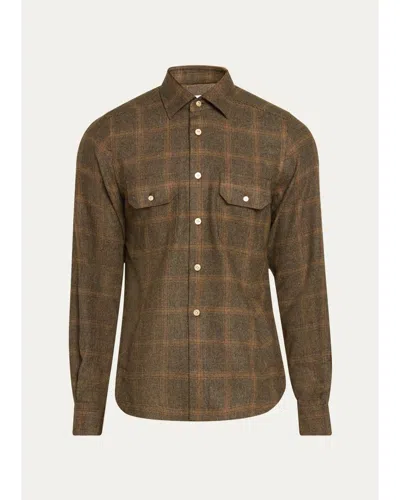 Kiton Men's Cashmere And Wool Plaid Button-front Shirt In Multi
