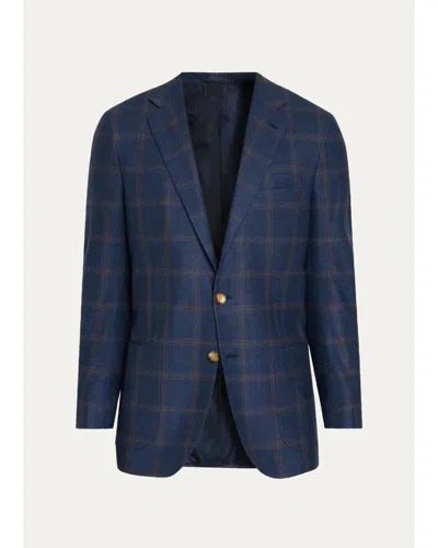 Kiton Men's Cashmere & Wool Windowpane Single-breasted Sport Coat In Blue