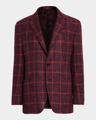 Kiton Men's Cashmere-blend Bordeaux And Orange Sport Coat In Burgundy