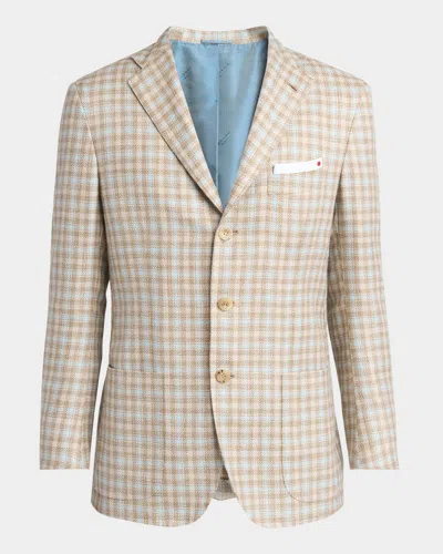 Kiton Men's Cashmere-blend Check Sport Coat In Lt Blu Mult