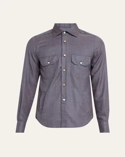 Kiton Men's Cashmere Blend Micro-check Overshirt In Purple