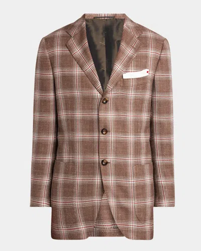 Kiton Men's Cashmere-blend Plaid Sport Coat In Brwn Mult