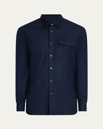Kiton Men's Cashmere Blend Snap-front Overshirt In Blue