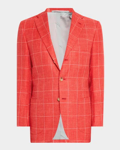 Kiton Men's Cashmere-blend Windowpane Sport Coat In Red
