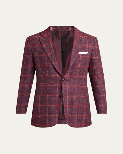 Kiton Men's Cashmere Blend Windowpane Two-button Sport Coat In Brown