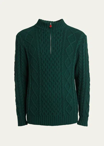Kiton Men's Cashmere Cable Half-zip Sweater In Dk Grn