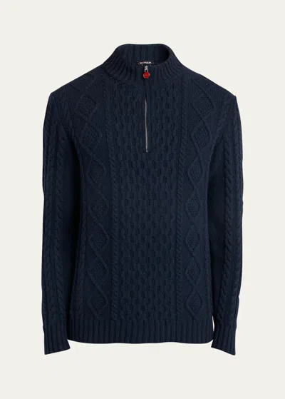 Kiton Men's Cashmere Cable Half-zip Sweater In Navy