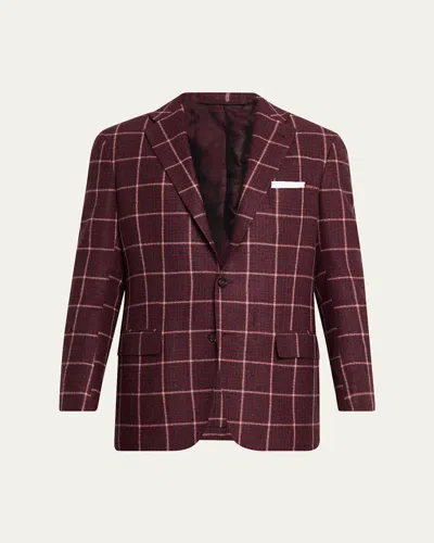 Kiton Men's Cashmere Check Sport Coat In Burgundy