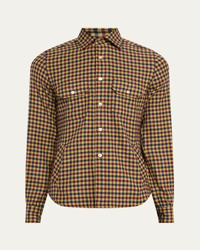 Kiton Men's Cashmere Check Two-pocket Overshirt In Brown