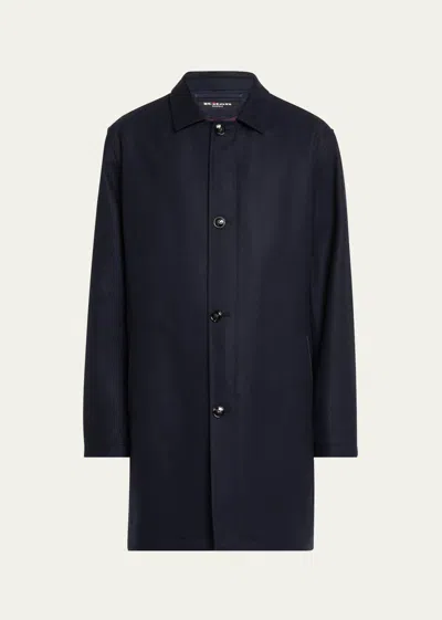 Kiton Men's Cashmere Concealed-zip Car Coat In Navy