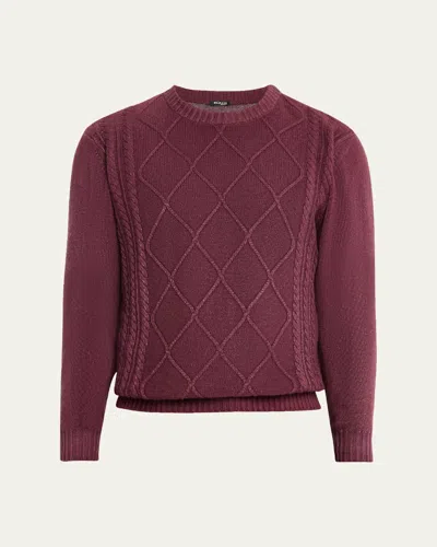 Kiton Men's Cashmere Diamond Cable Crewneck Sweater In Burgundy