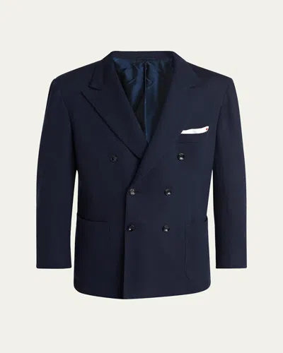 Kiton Men's Cashmere Jersey Double-breasted Blazer In Blue