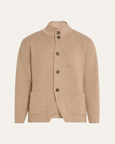 Kiton Men's Cashmere Knit Shirt Jacket In Beige