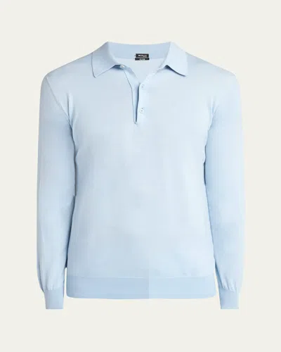 Kiton Men's Cashmere, Linen And Silk Polo Sweater In Blu
