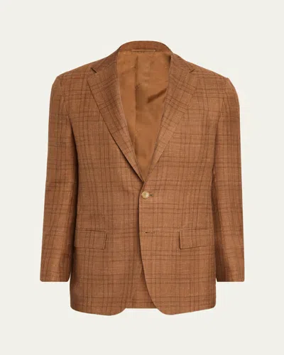 Kiton Men's Cashmere Linen Plaid Sport Coat In Brown