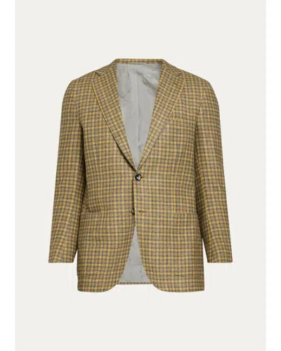 Kiton Men's Cashmere Micro-plaid Single-breasted Sport Coat In Multi