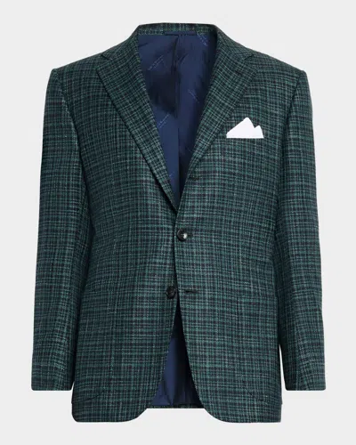 Kiton Men's Cashmere Multi-check Sport Coat In Blue