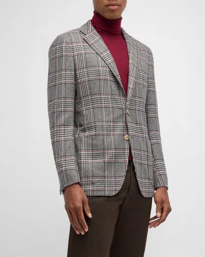 Kiton Men's Cashmere Plaid Sport Coat In Gry Mult