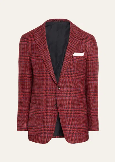 Kiton Men's Cashmere Tonal Windowpane Sport Coat In Red