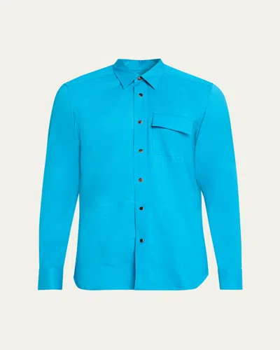 Kiton Men's Cashmere Pocket Button-down Shirt In Blue