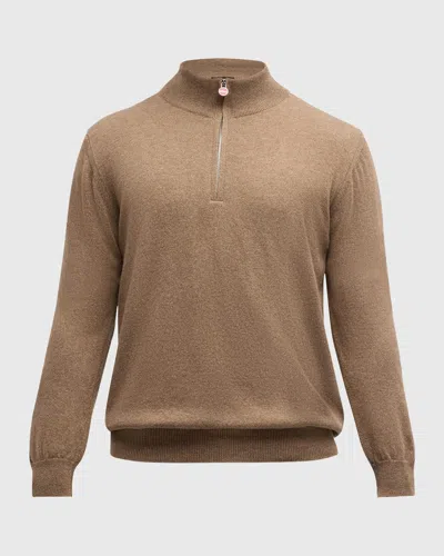 Kiton Men's Cashmere Quarter-zip Sweater In Lt Brwn