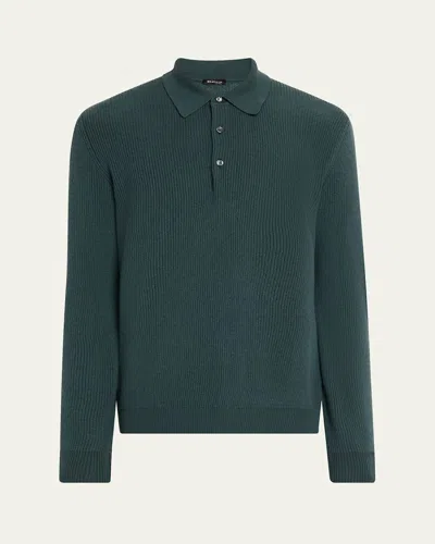 Kiton Men's Cashmere Rib Polo Sweater In Green