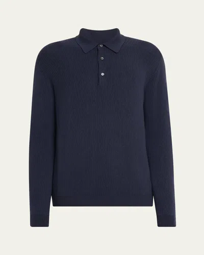 Kiton Men's Cashmere Rib Polo Sweater In Navy