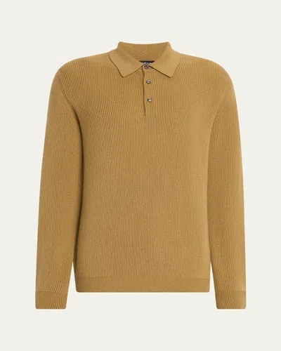 Kiton Men's Cashmere Rib Polo Sweater In Gold